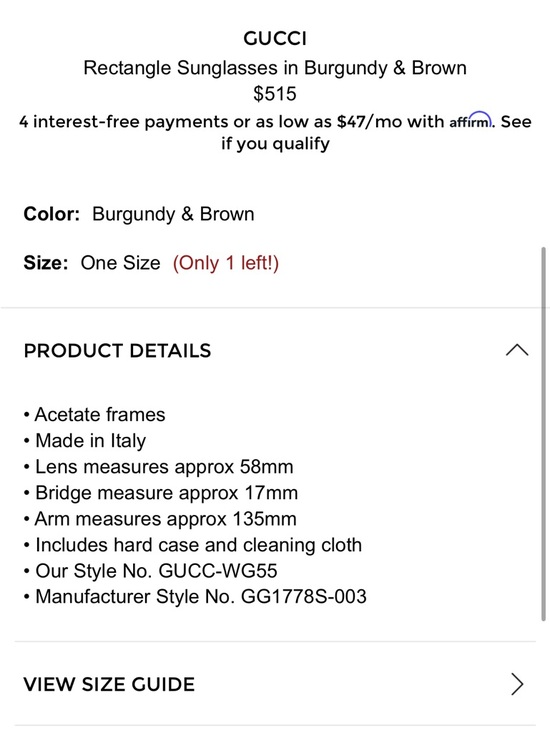 NIB Gucci rectangular sunglasses burgundy brow main image 7